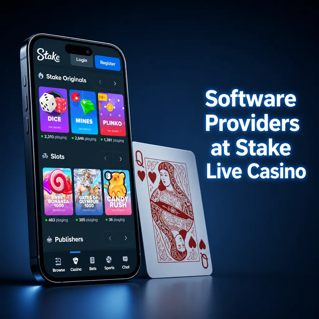 Software providers powering Stake Live Casino including Evolution, Pragmatic Play Live, Ezugi, Playtech, BetGames, and SA Gaming